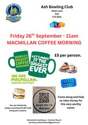 Join us for our Macmillan Coffee Morning - all welcome.